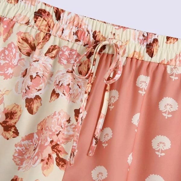 Hot Sale Women Flower Printing Contrast Color Splicing Casual Shorts Female Elastic Waist Loose Clothes P2292