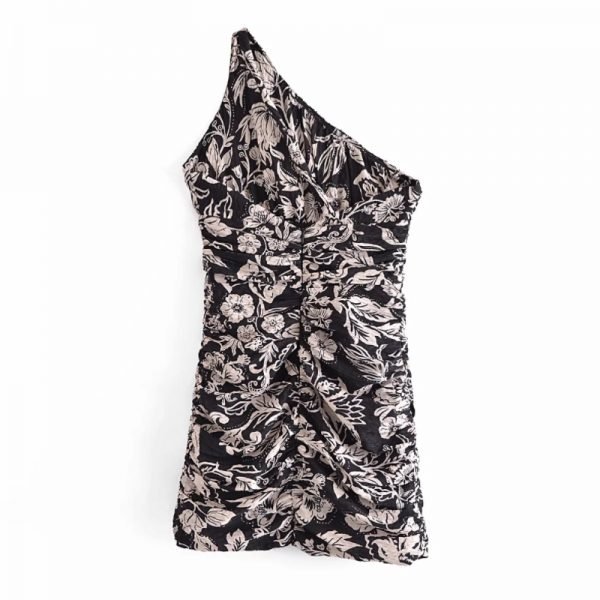 Summer Women Flower Printing One Shoulder Suspender Mini Dress Female Sleeveless Clothes Casual Lady Slim Vestido D7823