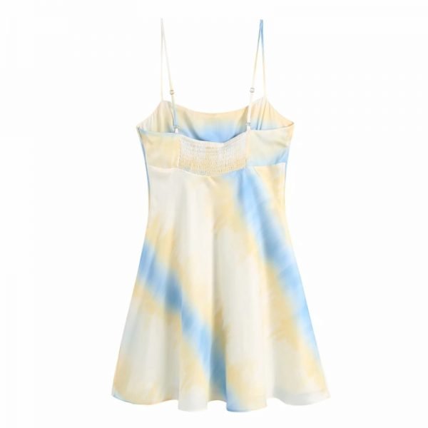 Summer Women Tie Dye Printing Satin Suspender Mini Dress Female Sleeveless Clothes Casual Lady Loose Vestido D7676