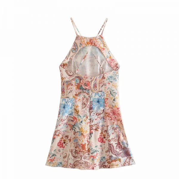 Summer Women Vintage Paisley Patchwork Print Suspender Mini Dress Female Sleeveless Clothes Leisure Lady Slim Vestido D7983