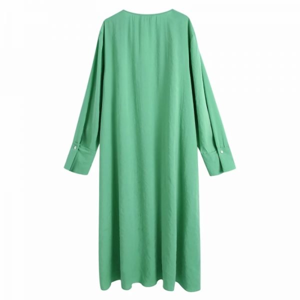 Summer Women V Neck Loose Midi Dress Female Long Sleeve Clothes Casual Lady Solid Vestido D7671