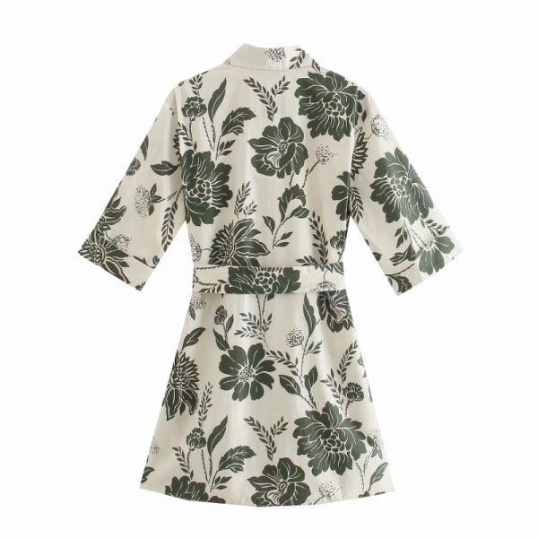 Hot Sale Women Elegant Floral Print Sashes Mini Shirt Dress Female Short Sleeve Clothes Casual Lady Loose Vestido D8223