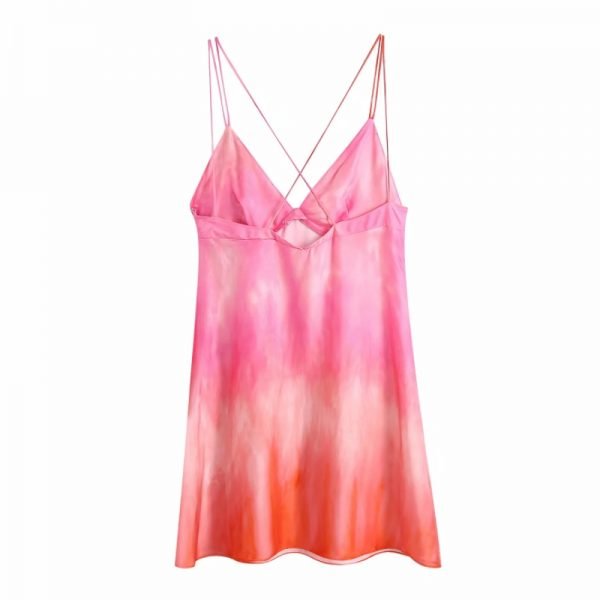 Summer Women Tie Dye Printing V Neck Suspender Mini Dress Female Sleeveless Clothes Casual Lady Loose Vestido D7882