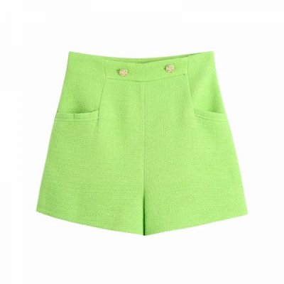 Summer Women Button Decoration Green Shorts Casual Female Loose Clothes P2122