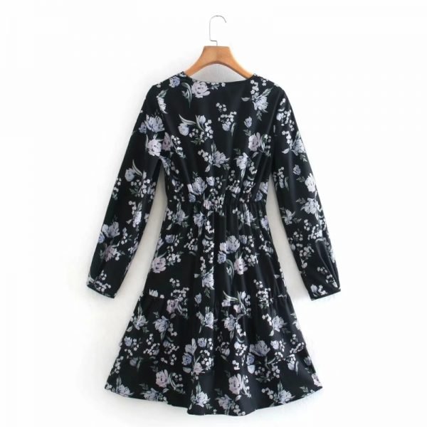 Women Floral Print Cascading Ruffle Hem Mini Dress Vintage Female O Neck Long Sleeve Clothes Casual Lady Loose Vestido D6939