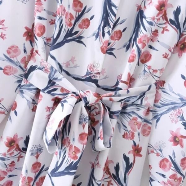 New Spring Women Elegant Floral Print Sashes Shirt Dress Female Long Sleeve Clothes Casual Lady Loose Vestido D7117