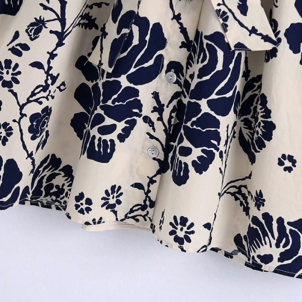 Summer Women Blue Floral Print Sashes Mini Shirt Dress Female Half Sleeve Clothes Casual Lady Loose Vestido D7883