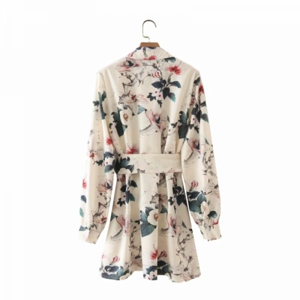 Hot Sale Women Flower Printing Sashes Mini Shirt Dress Female Long Sleeve Clothes Casual Lady Loose Vestido D8277