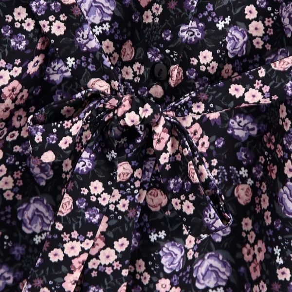 Hot Sale Women Vintage Flower Print Sashes Mini Shirt Dress Female Long Sleeve Clothes Casual Lady Loose Vestido D8385