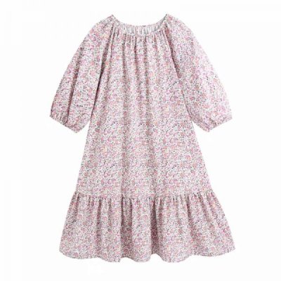 Summer Women Floral Print Ruffled Hem Loose Mini Dress Female Lantern Sleeve Clothes Leisure Lady Vestido D7910