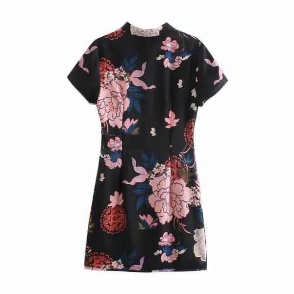 Hot Sale Women Chinese Style Flower Print Cheongsam Mini Dress Female Short Sleeve Clothes Casual Lady Slim Vestido D8365