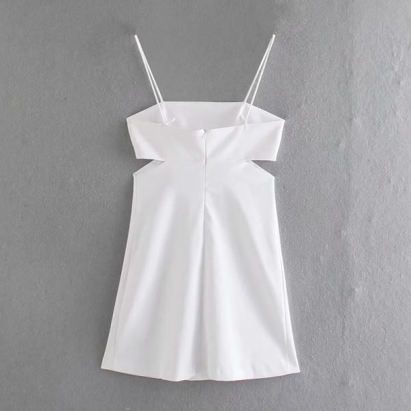 Summer Women Hollow Design White Suspender Mini Dress Female Sleeveless Clothes Casual Lady Slim Vestido D7637