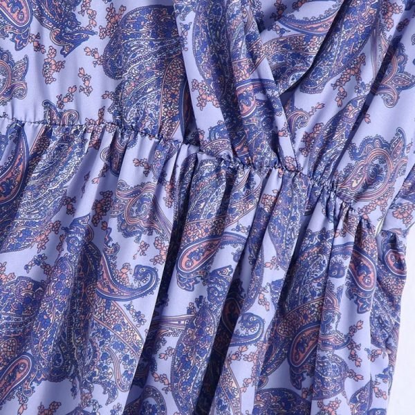 Summer Women Paisley Printing Side Slit Suspender Midi Dress Female Backless Clothes Leisure Lady Loose Vestido D8012