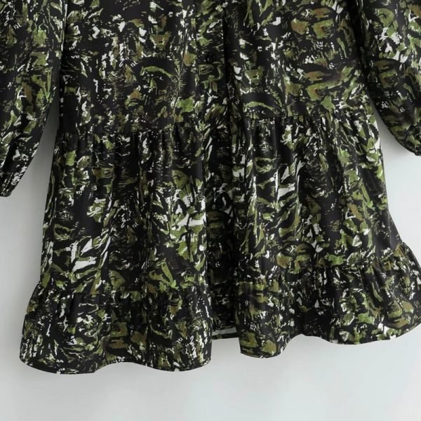 New Spring Women Vintage Printing Mini Shirt Dress Female Stand Collar Long Sleeve Clothes Loose Vestido D7029