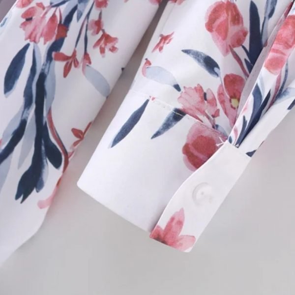 New Spring Women Elegant Floral Print Sashes Shirt Dress Female Long Sleeve Clothes Casual Lady Loose Vestido D7117