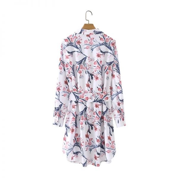 New Spring Women Elegant Floral Print Sashes Shirt Dress Female Long Sleeve Clothes Casual Lady Loose Vestido D7117